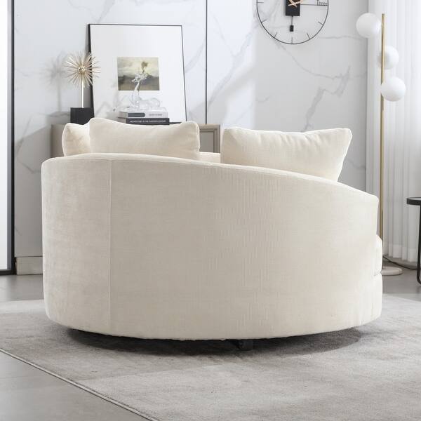 Modern Sofa Chair Round Accent Barrel Chair With 5 Pillows and Optional Ottoman