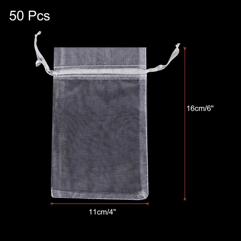 50pcs Organza Bags Drawstring Favor Pouches Sheer Mesh Bag for Gift - White - 4 inch x 6 inch