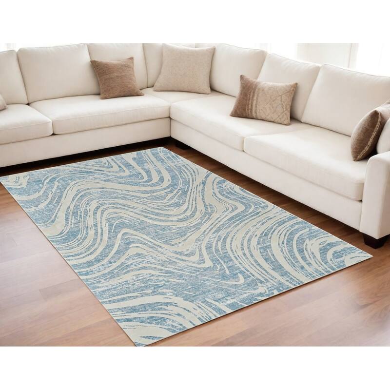Bigiz Distressed Abstract Modern Stain Resistant Woven Durable Area Rug By HomeRoots - 5' X 8' - Oxford Blue - Rectangle