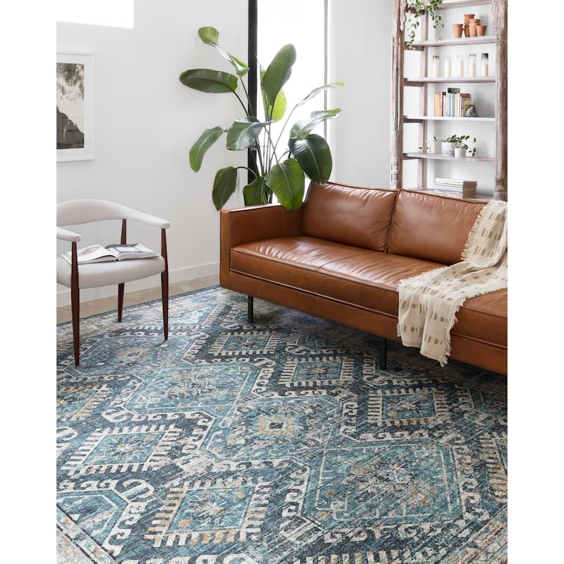 Alexander Home Leanne Boho Distressed Persian Printed Area Rug - 7'6" x 9'6" - Denim / Natural - Runner/Rectangle
