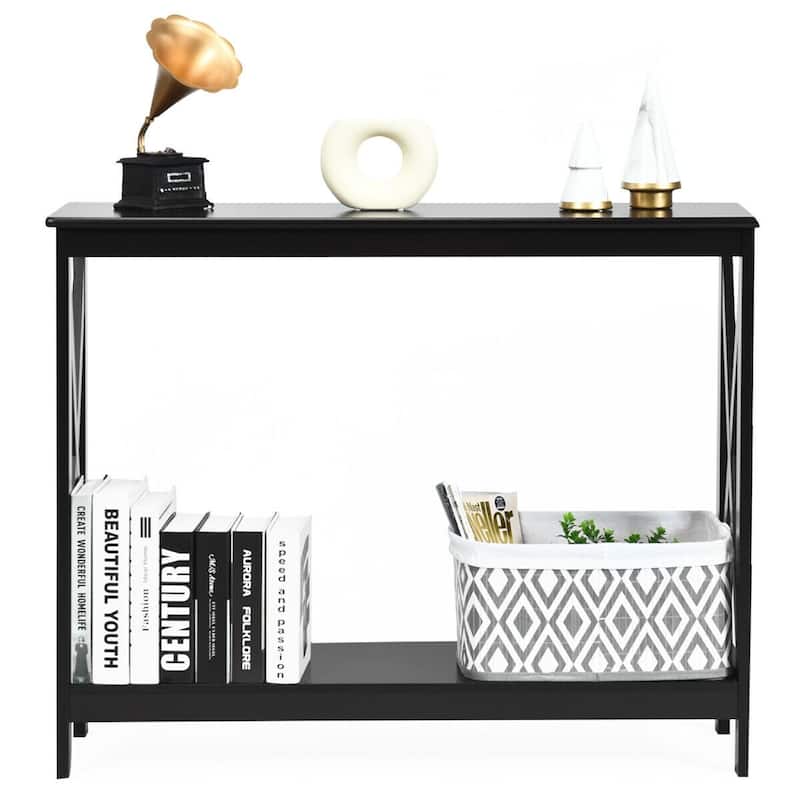 Space-Saving Console Table with Modern X-Shape and Large Shelves Perfect for Entryway or Living Room