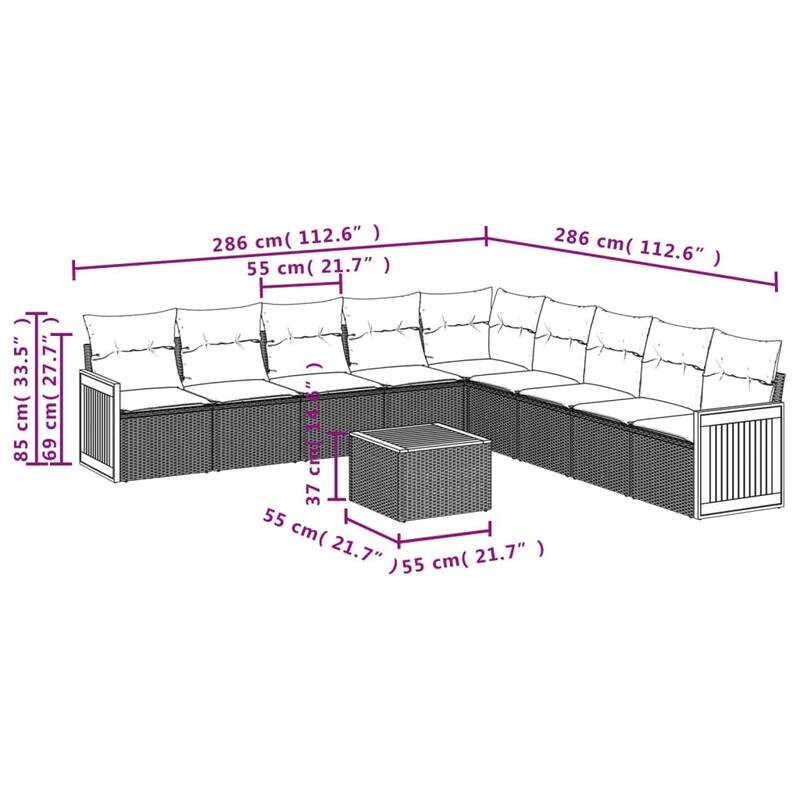 vidaXL 9 Piece Patio Sofa Set with Cushions Black Poly Rattan