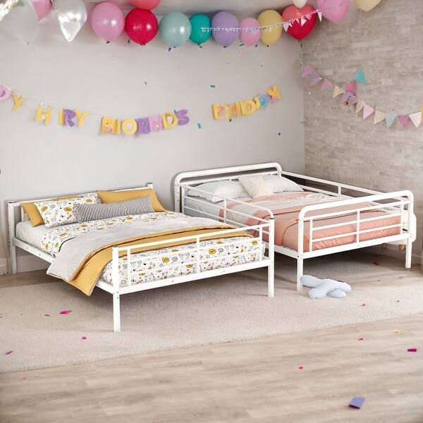 slide 2 of 10, Full XL Over Queen Metal Bunk Bed, Stylish Metal Frame Bed,Stylish Metal Frame Bed,White White
