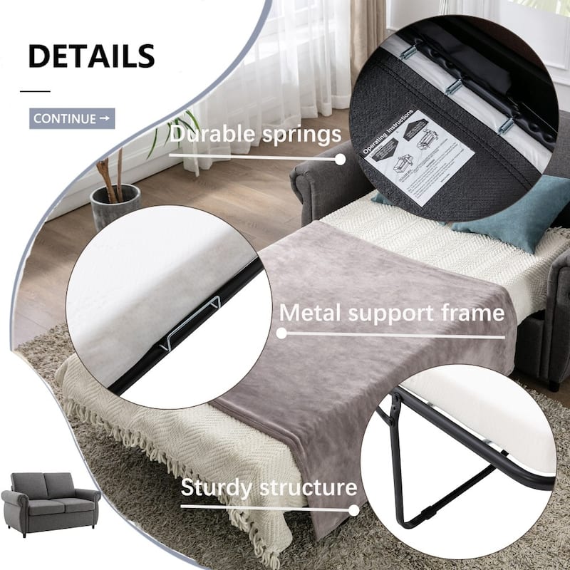 57.9" Pull Out Sofa Bed Loveseat Sleeper with Twin Size Memory Mattress and Two USB Ports