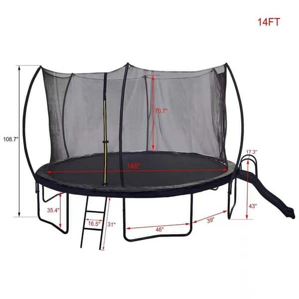 14FT Outdoor Big Trampoline, Steel Frame Trampoline with Slide and ...