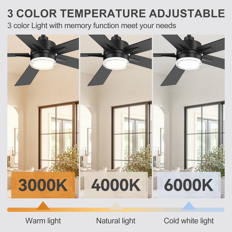 52" Modern Black Reversible 5-Blade Clear Acrylic Lens Ceiling Fan with Light and Remote