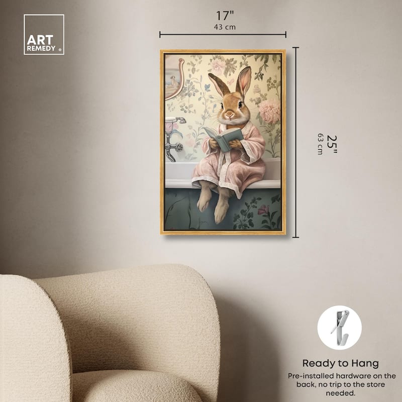 Bunny Bibliophile Bathing Canvas by Art Remedy