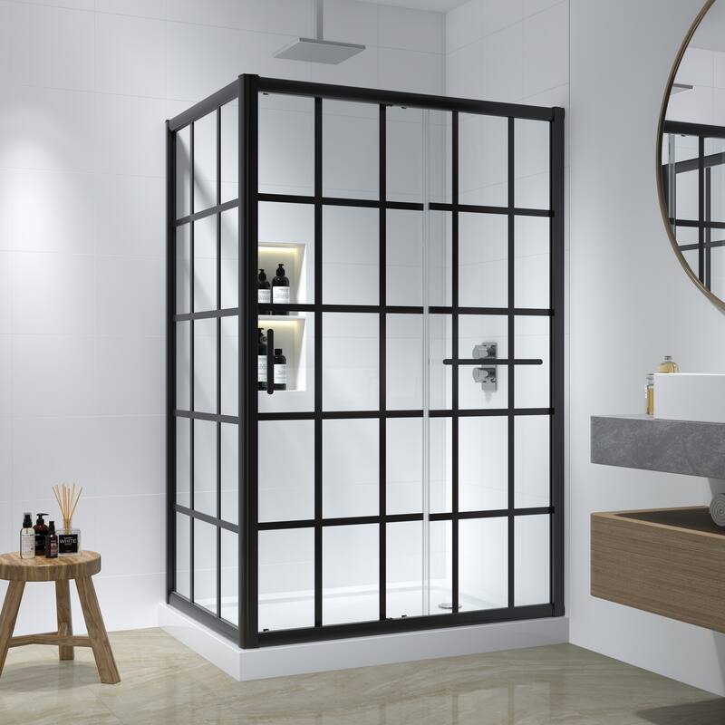 FELYL 48/60" W x 72" H Single Sliding Framed Shower Door with Heat Soaking Process and Protective Coating Clear Glass