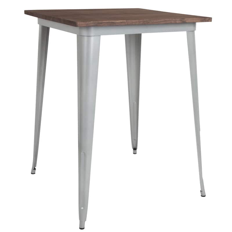 31.5" Square Metal Indoor Bar Height Table with Rustic Wood Top - 31.5"W x 31.5"D x 42"H