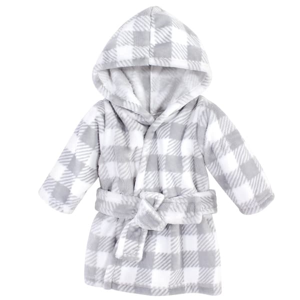slide 1 of 1, Hudson Baby Infant Plush Animal Face Bathrobe, Gray Plaid, 0-9 Months - Gray Plaid - 0-9 Months 0-9 Months - Gray Plaid