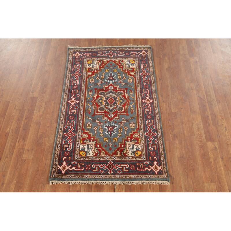 Geometric Heriz Serapi Rug Hand-Knotted Wool Carpet - 3'0"x 5'0"
