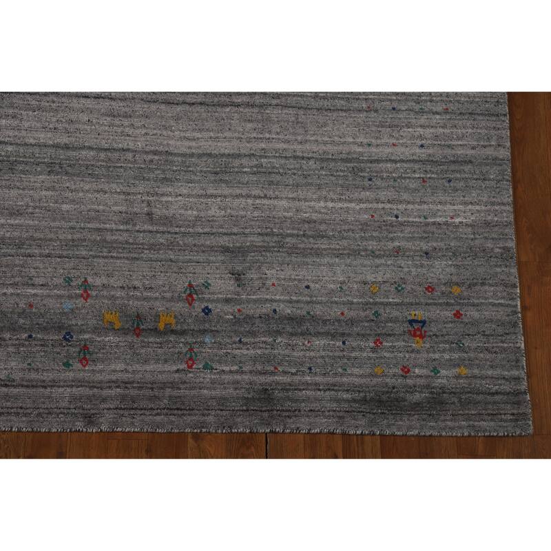 Hand Knotted Oriental 100% Wool Carpet Tribal Tribal Greys & Charcoal Gabbeh Area Rug - 9' 11'' X 7' 10''