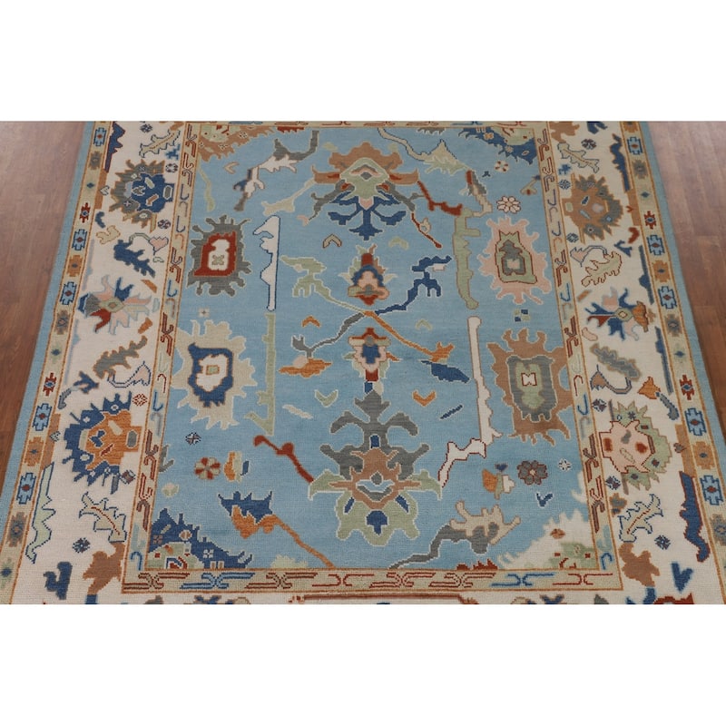 Blue Oushak Indian Area Rug Handmade Wool Carpet - 7'10"x 10'0"