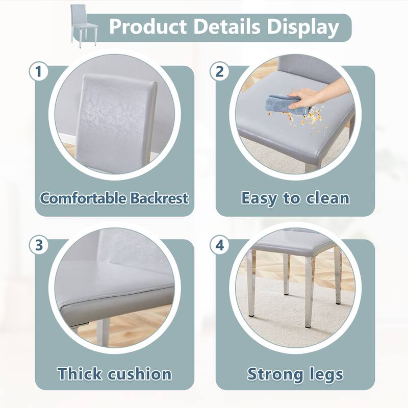 Simple 2 Piece PU Dining Chair with Cushions, Metal Legs, Non Slip Pads for Dining Room Kitchen Bedroom Living Room