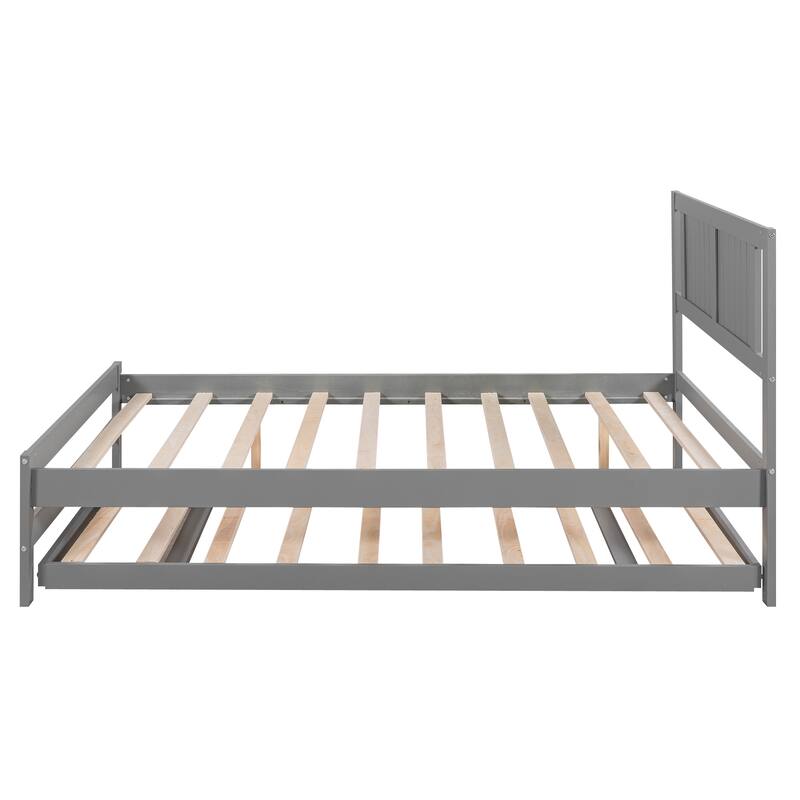 Full Size Platform Bed with Adjustable Trundle in Gray