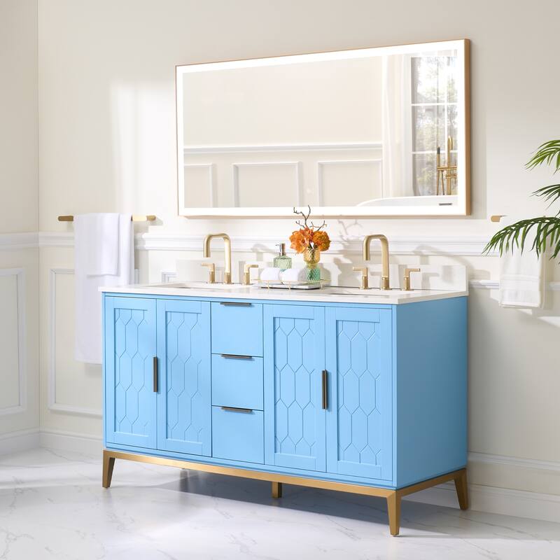 35''H Solid Wood Bath Vanity with Stain-resistant Carrera White Quartz Top and Sink