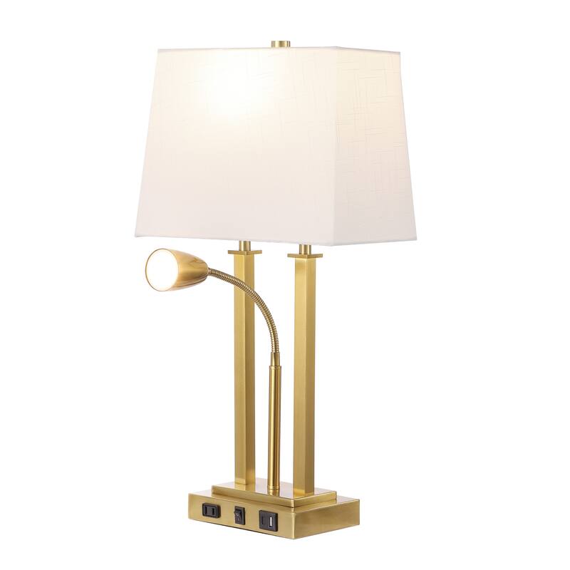 Callie 23.75" 2-Light Farmhouse Metal LED Table Lamp with USB Charging Port, Adjustable Reading Light, by JONATHAN Y