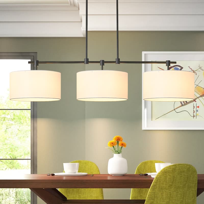 3-Light Modern Linear Drum Fabric Pendant/Kitchen Island Lights for Dining Room