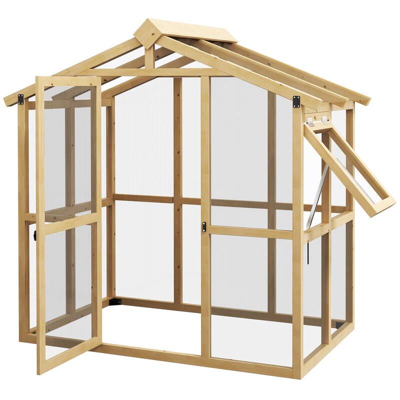 Outsunny 6.5' x 4' x 6.7' Walk-in Polycarbonate Greenhouse with Automatic Temperature Window and Lockable Door