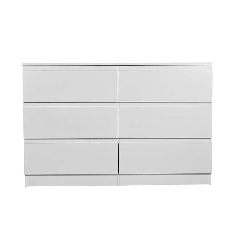 6-Drawer White Modern Dresser with Spacious Countertop, Wood Storage Cabinet with Concealed Handles