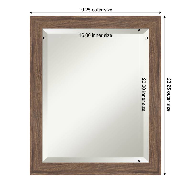 Pia Medium Brown Narrow Beveled Framed Bathroom Vanity Wall Mirror - Pia Medium Brown Narrow - 19 x 23 in