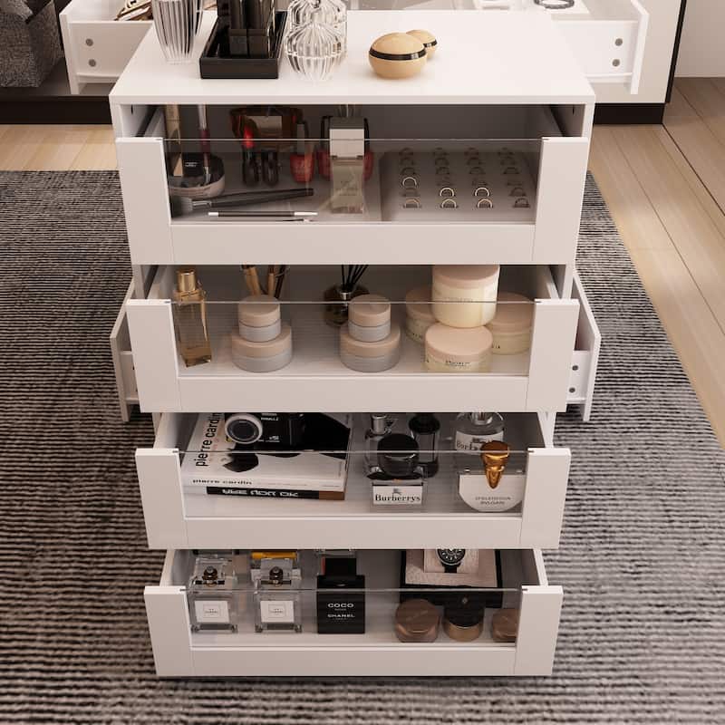 Glass-Top Closet Organizer White Dressing Island Ample Storage Dresser