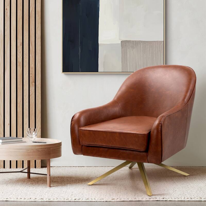 PU Faux Leather Swivel Accent Sofa Chair - 1PC - Brown