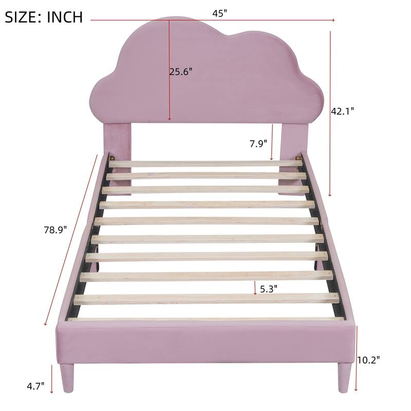 Upholstered Cloud-Shape Bed, Velvet Platform Bed with Headboard