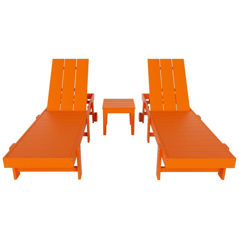 Polytrends Shoreside Modern Poly Eco-Friendly All Weather Reclining Pool Chaise Lounge With Wheels and Side Table (3-Piece Set)