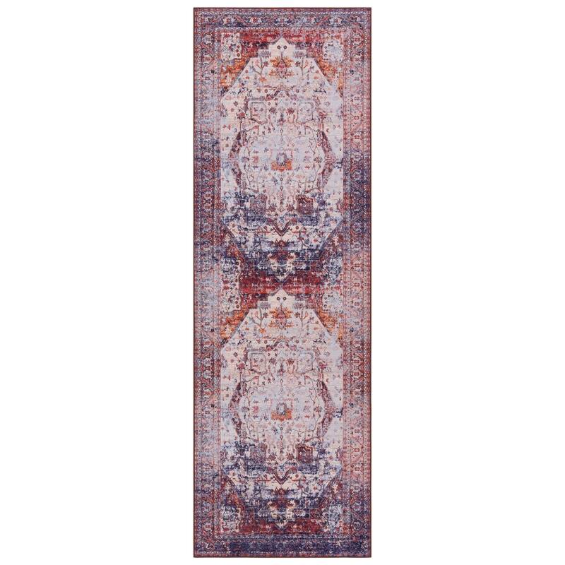 SAFAVIEH Tucson Marilia Transitional Machine Washable Rug - 2'6" x 8' Runner - Beige/Red