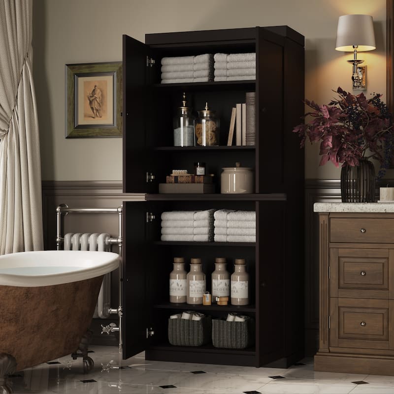 Palace Imports Premium 100% Solid European Oak Hardwood Bathroom Storage Cabinet with Shaker Doors - 32" Wide, 71.5" Tall