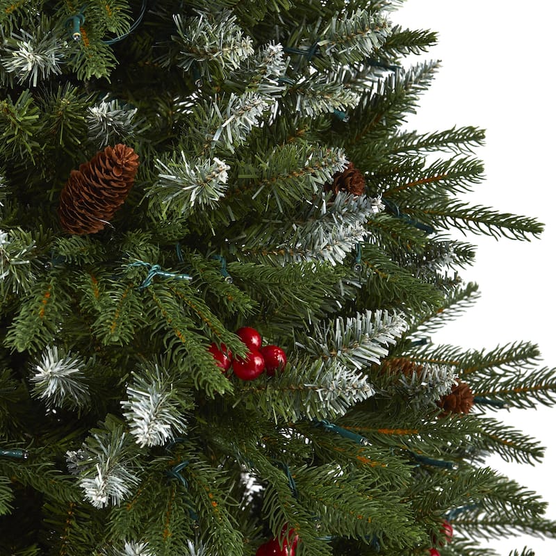 6ft. Snow Tipped Spruce Artificial Christmas Tree with Frosted Berries, Pinecones & 300 Clear LED Lights - Winter X-Mas Tree