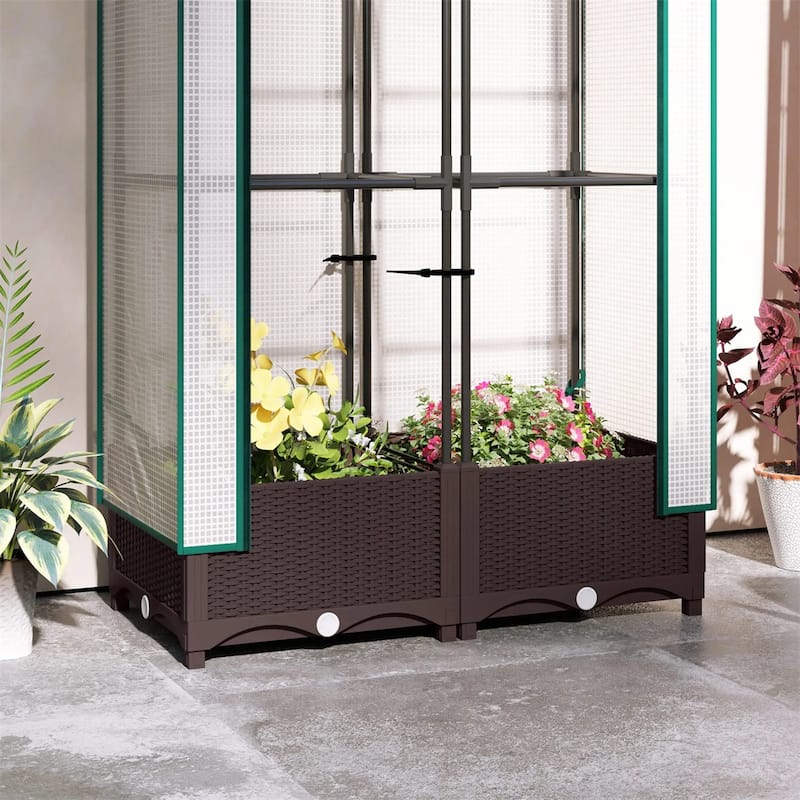 Raised Garden Bed with Plant Cage and Shade Cloth Cover and Open Bottom Planter for Vegetables