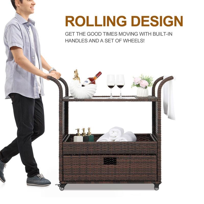 Outdoor Wicker Bar Cart