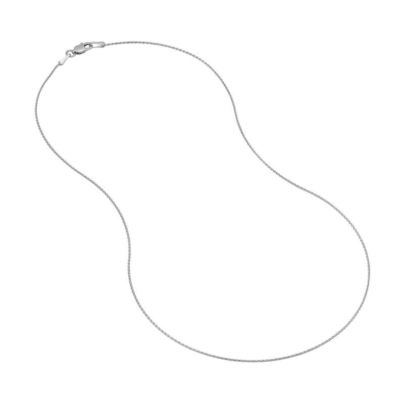 Curata 14k White Gold 0.85mm Diamond Cut Wheat Chain Necklace (Lobster)