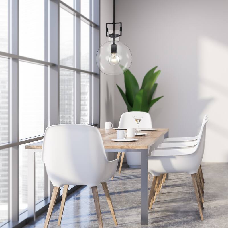 Matte Black 1-Light 10 Inch Globe Shaped Clear Glass Pendant