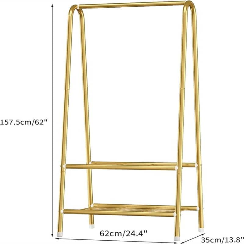 Metal Clothing Coat Rail with Double Layer Shelf for Storing Clothes - 13.8"D x 24.4"W x 62"H