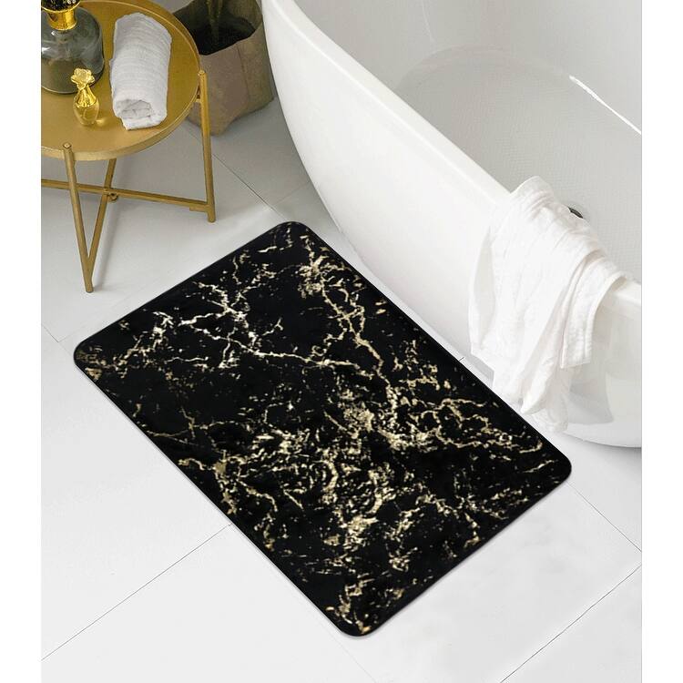 Galactic Faux Rabbit Fur Foam Rug Mat 20" x 40" Runner - 17" x 24" - Black/Gold
