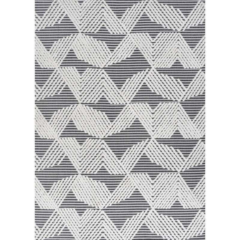 JONATHAN Y Sumak High-Low Pile Art Deco Geometric Indoor/Outdoor Area Rug - 5 X 8 - Black/Ivory