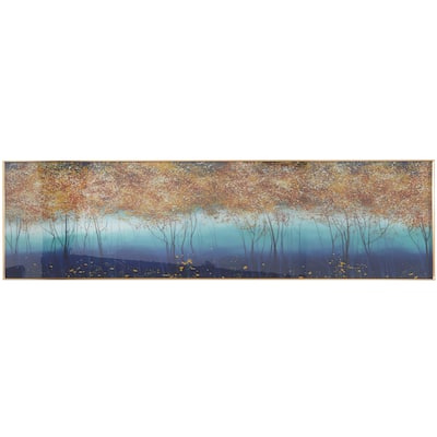 Porcelain Ceramic Landscape Trees Living Room Wall Decor with Gold Aluminum Frame - Blue - Roche River Decor