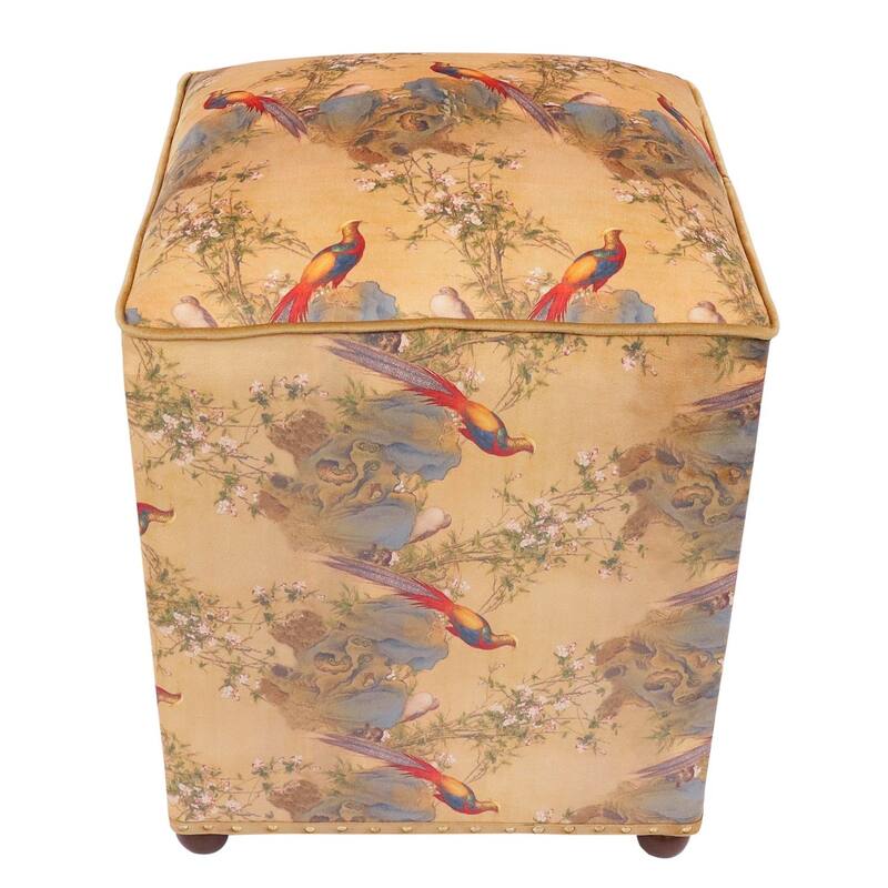 Chinese Nature-sceen Clem Italian Velvet Upholstered Ottoman