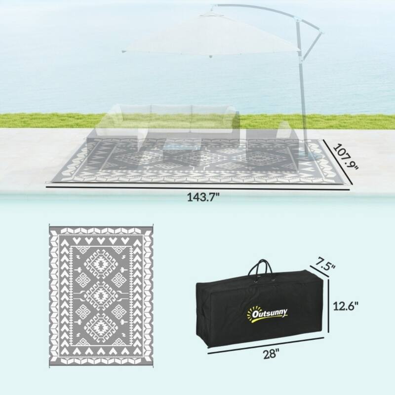 Reversible Outdoor Rug with Carry Bag Large Picnic Blanket for Camping, RV Trips, Beach - 143.7" L x 107.9" W