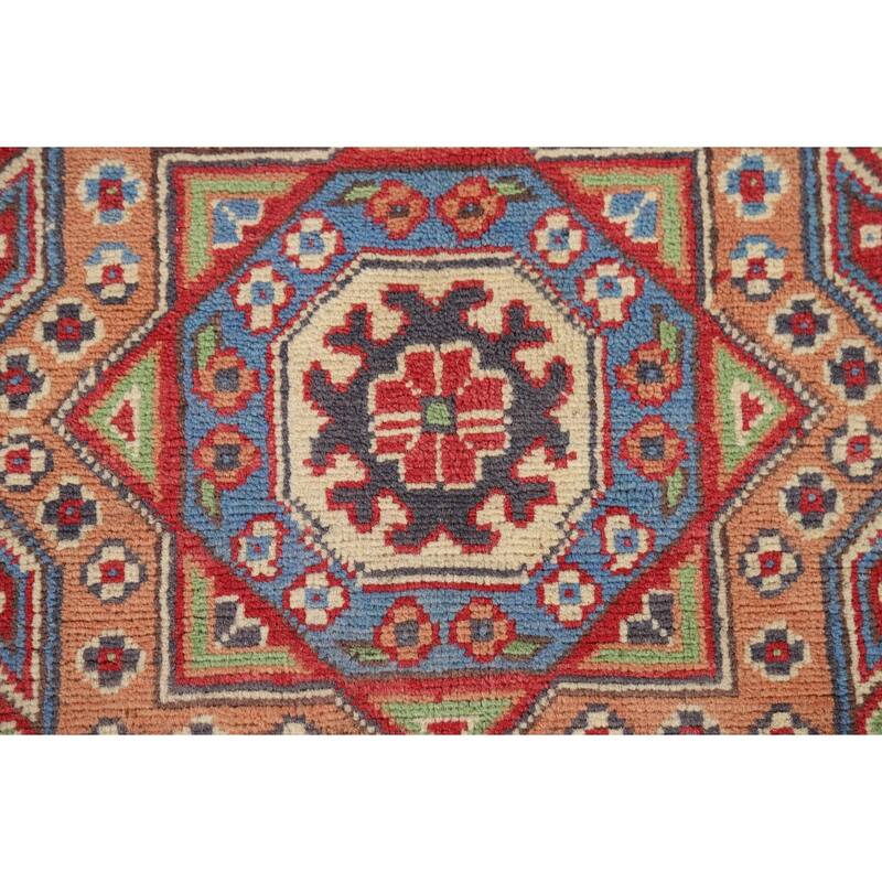 Blue Geometric Kazak Oriental Area Rug Handmade Wool Carpet - 4'10" x 6'7"