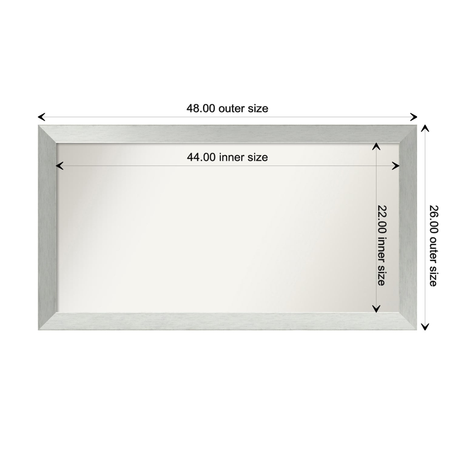 Brushed Sterling Silver Framed Non-Beveled Custom Wall Mirror, Bathroom Vanity Mirror