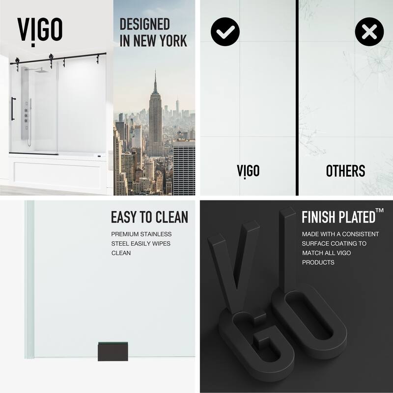 VIGO Hamilton 56" to 60" W x 68" H Frameless Sliding Tub Door