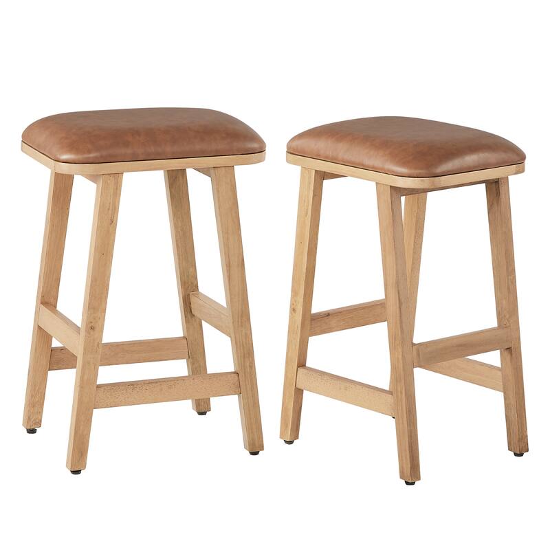 Bower Home Upholstered Wood Saddle Stools - Set of 2