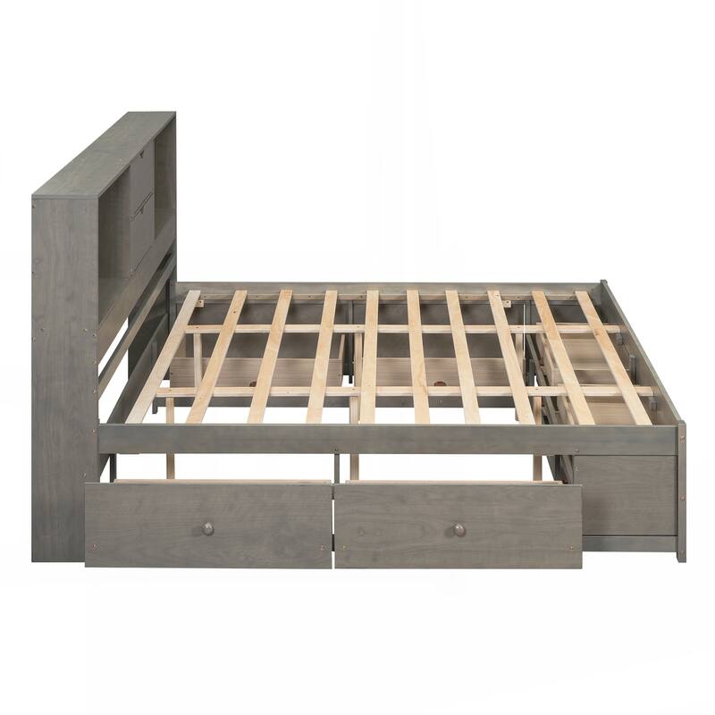 King Size Platform Bed with Storage Headboard and 8 Drawers