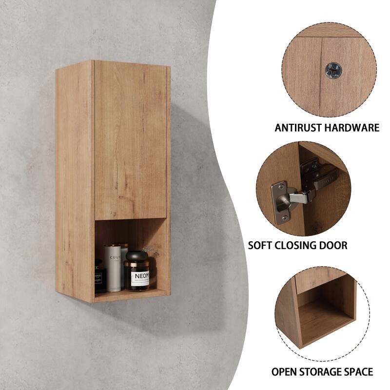 Modern Wall-Mounted Bathroom Side Cabinet with Soft Close Doors, Space-Saving Storage Cabinet Floating Cabinet
