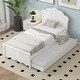 preview thumbnail 2 of 11, Wood Platform Bed with Flower Shape Headboard & Trundle Bed, White