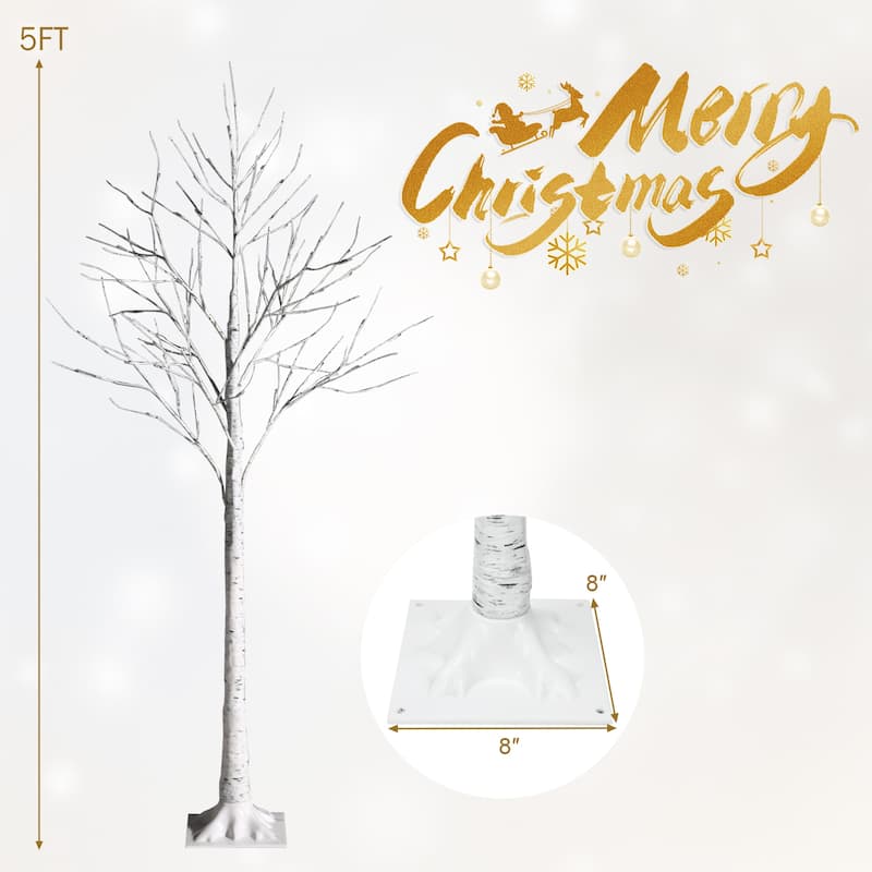 Gymax 4/5/6 FT Pre-lit White Birch Tree Artificial Twig Birch Tree